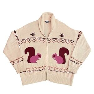 ModCloth Squirrel Fair Isle Full Zip Shawl Collar Cardigan Sweater Women's Large